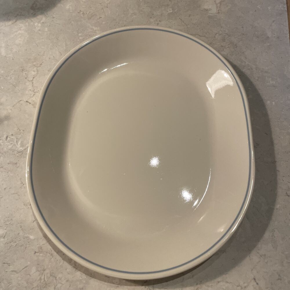Vintage Corelle Oval Serving Platter 12"x 10" Beige/ Light Blue Band Blue Lily